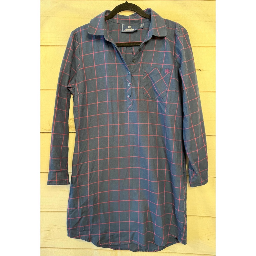 Lauren James Women's Plaid Button Up Sleep Shirt‎ Dress Navy Pink Medium